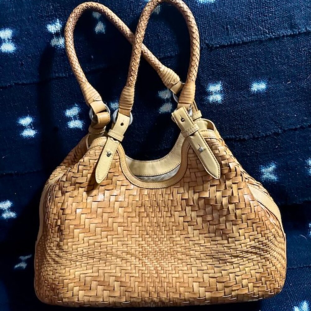 Vintage ColeHaan Triangle Leather "Genevieve" woven shoulder bag purseFlorentine